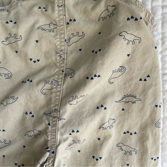 🦖Dinosaur Mighty Handsome Like My Dad Khaki Tan & Navy Cotton Overalls 6M🦕 - Picture 12 of 12